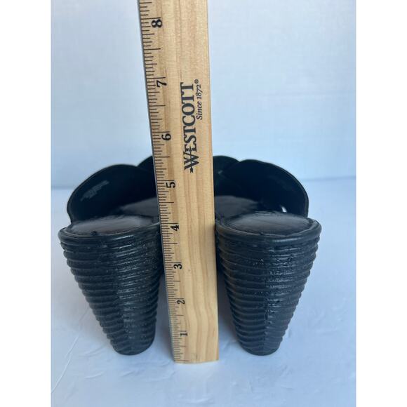 Born Black Leather Criss Cross Wide Straps Platform Wedge Slip On Sandals Size 8 - Picture 8 of 12